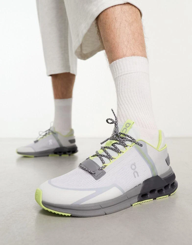 On ON Cloudnova Flux all day trainers in glacier and zest 1