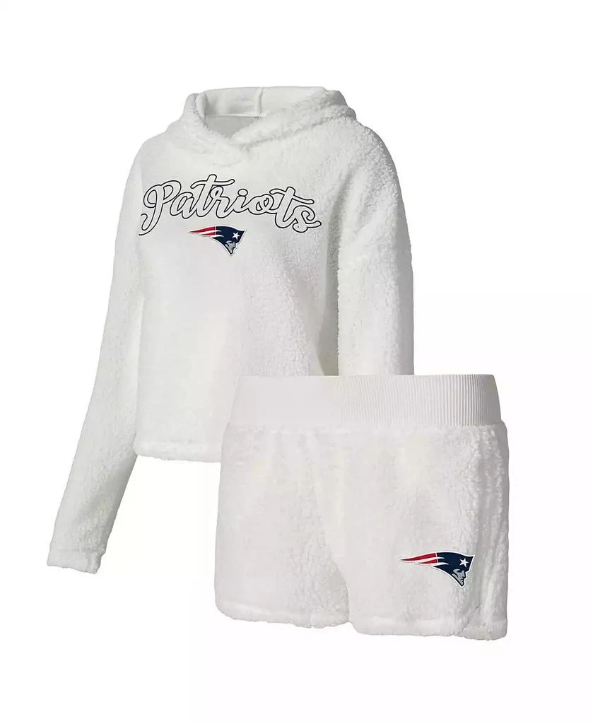 Concepts Sport Women's White New England Patriots Fluffy Pullover Sweatshirt and Shorts Sleep Set 1