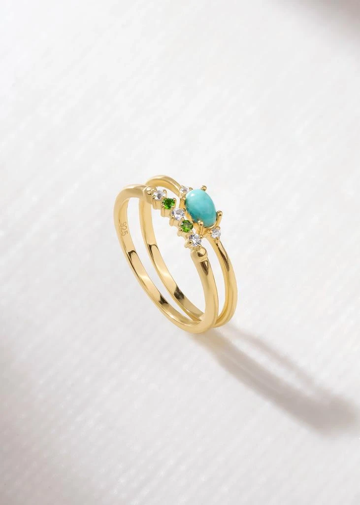 Tiramisu 14K Gold Plated Over 925 Sterling Silver Turquoise Set of 2 Stacking Rings 4