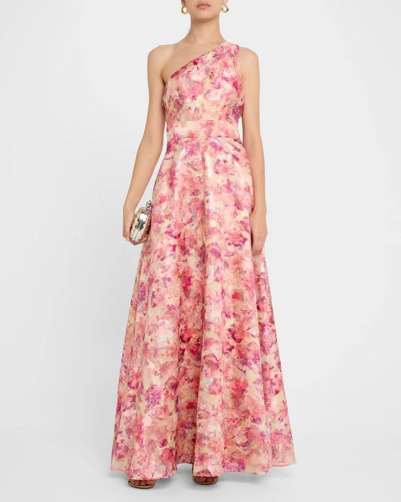 Aidan Mattox One-Shoulder Metallic Jacquard Gown 2