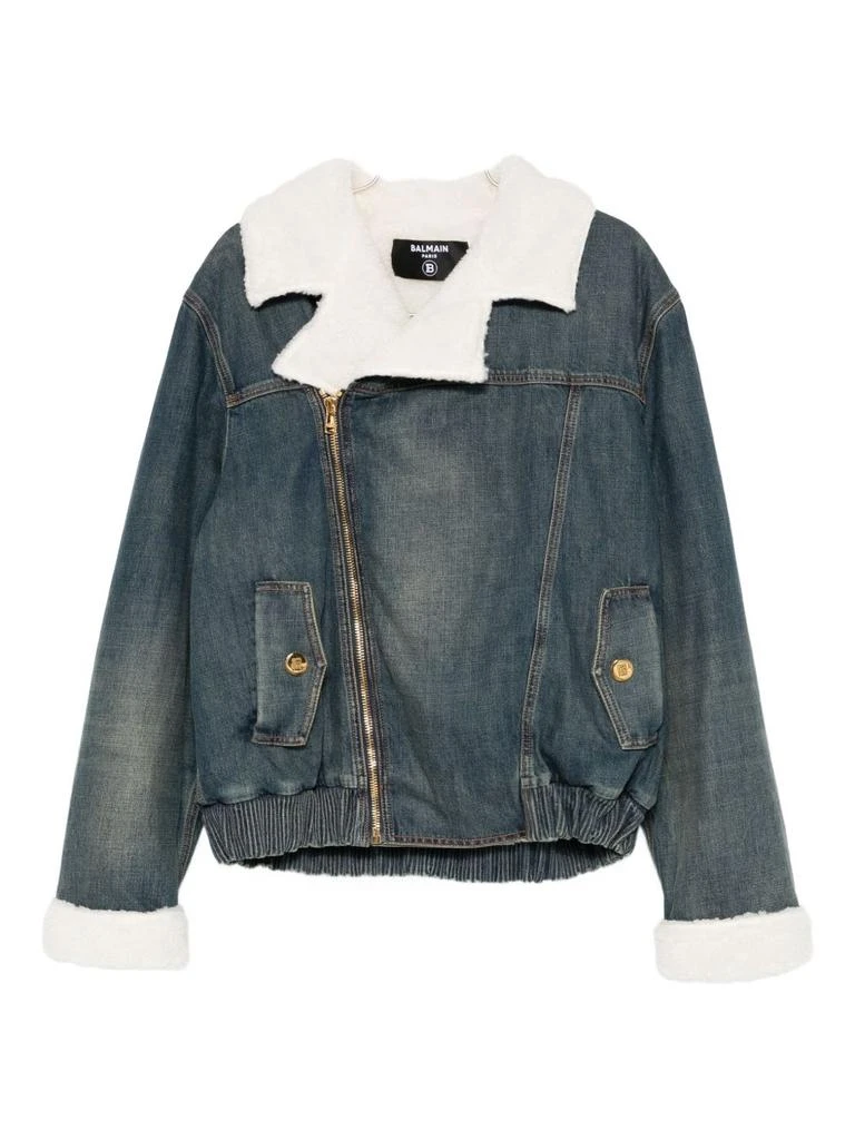 Balmain Denim Jacket with Shearling Collar