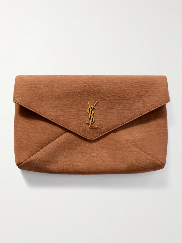 Yves Saint Laurent Large YSL Envelope Clutch Bag in Ostrich Nubuck