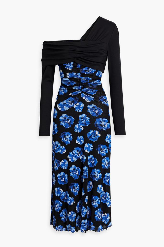 Diane von Furstenberg One-shoulder floral-print stretch mesh midi dress