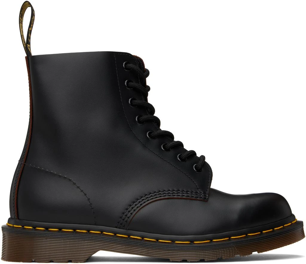 Shop Black 101 Yellow Stitch Smooth Leather Ankle Boots on  display picture 1
