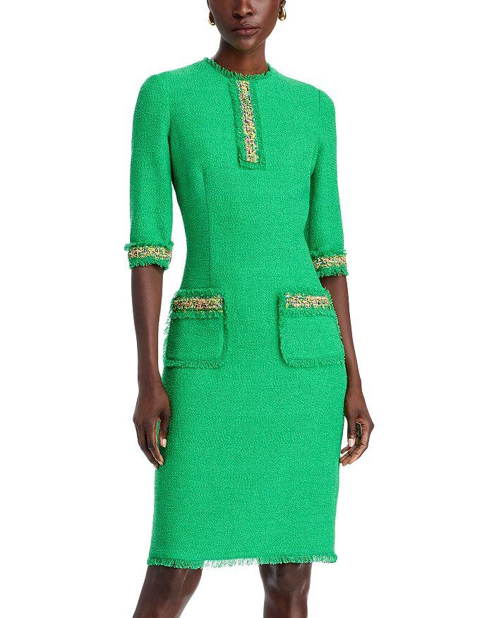 Teri Jon Boucle Multicolor Yarn Trim Raw Edge Finish Dress