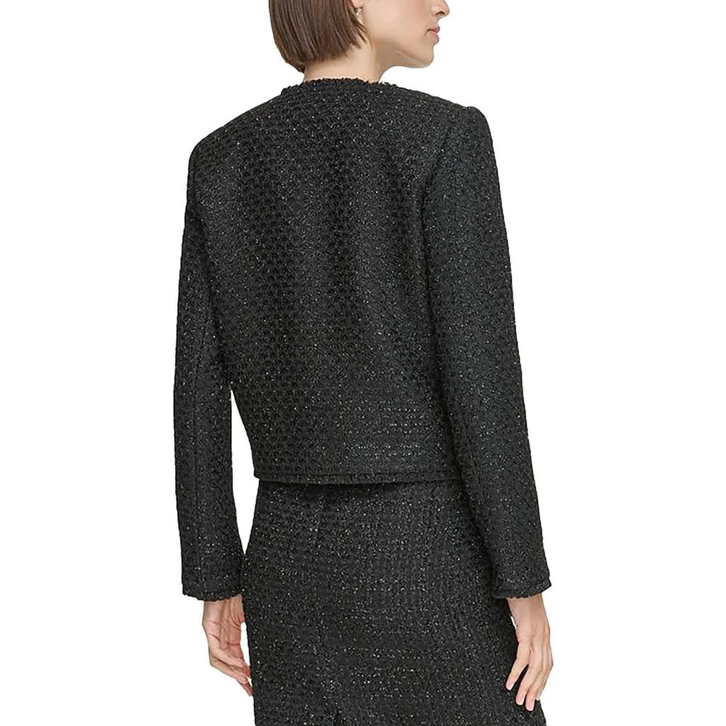 Calvin Klein Womens Tweed Fringe Open-Front Blazer 2