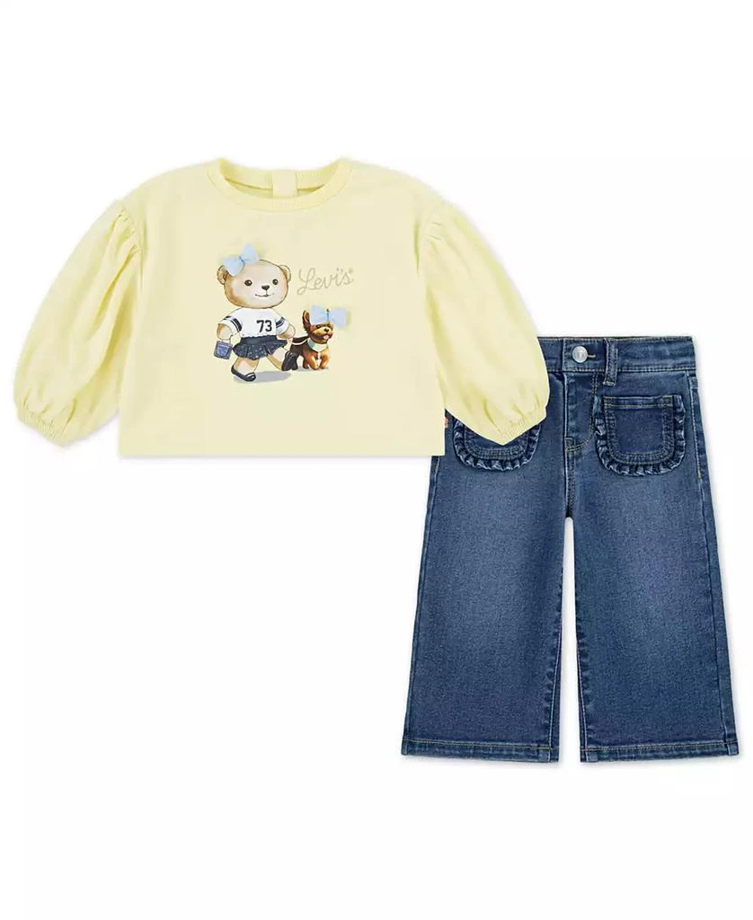 Levi
s Baby Girls Bear Graphic Top and Wide-Leg Jeans, 2 Piece Set