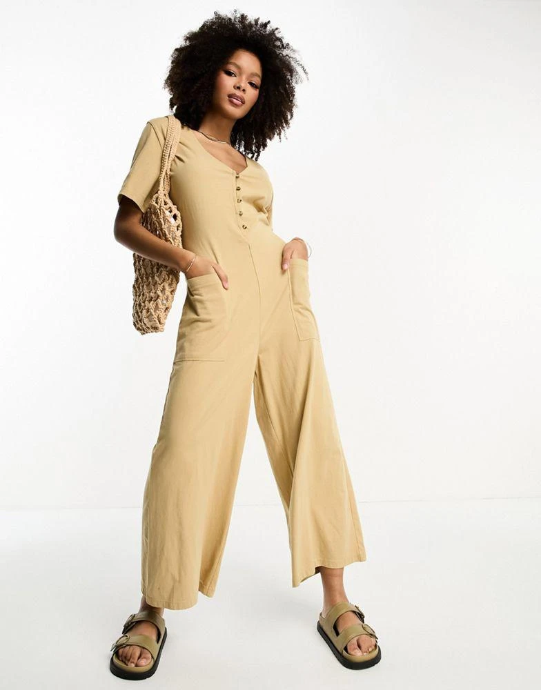 ASOS ASOS DESIGN jersey button front chuck on jumpsuit in mocha 4