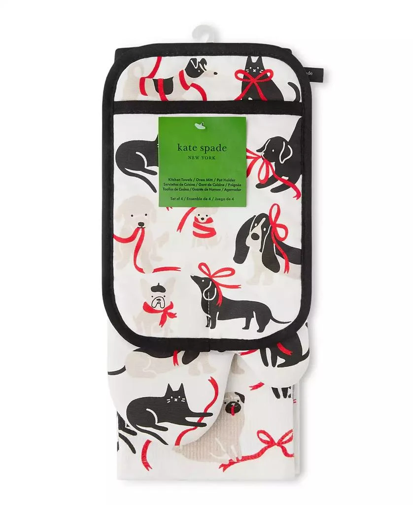 Kate Spade Holiday Pets Kitchen Towel, Oven Mitt 
Potholder, Set of 4 9