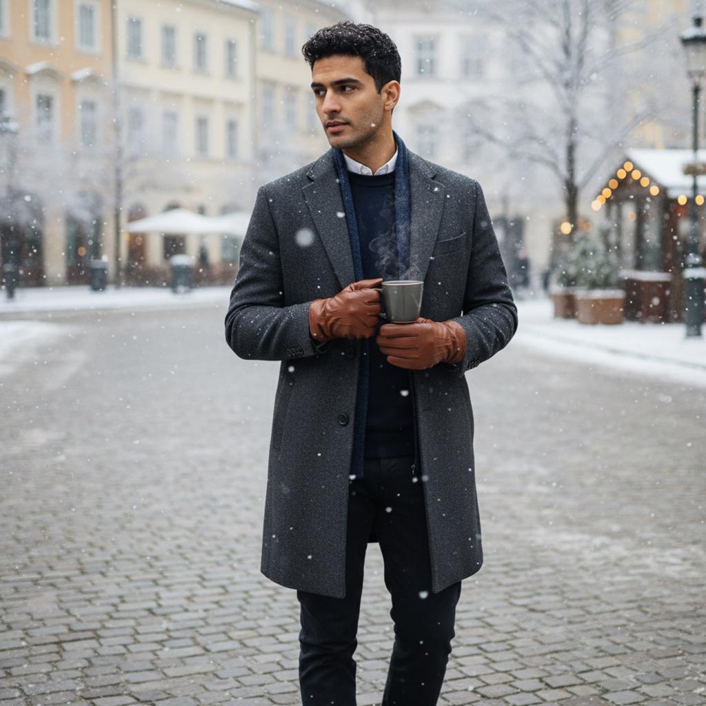 Infinity Leather Men’s Tan Brown Italian Leather Warm Wool Lining Winter Riding Driving Casual Gloves