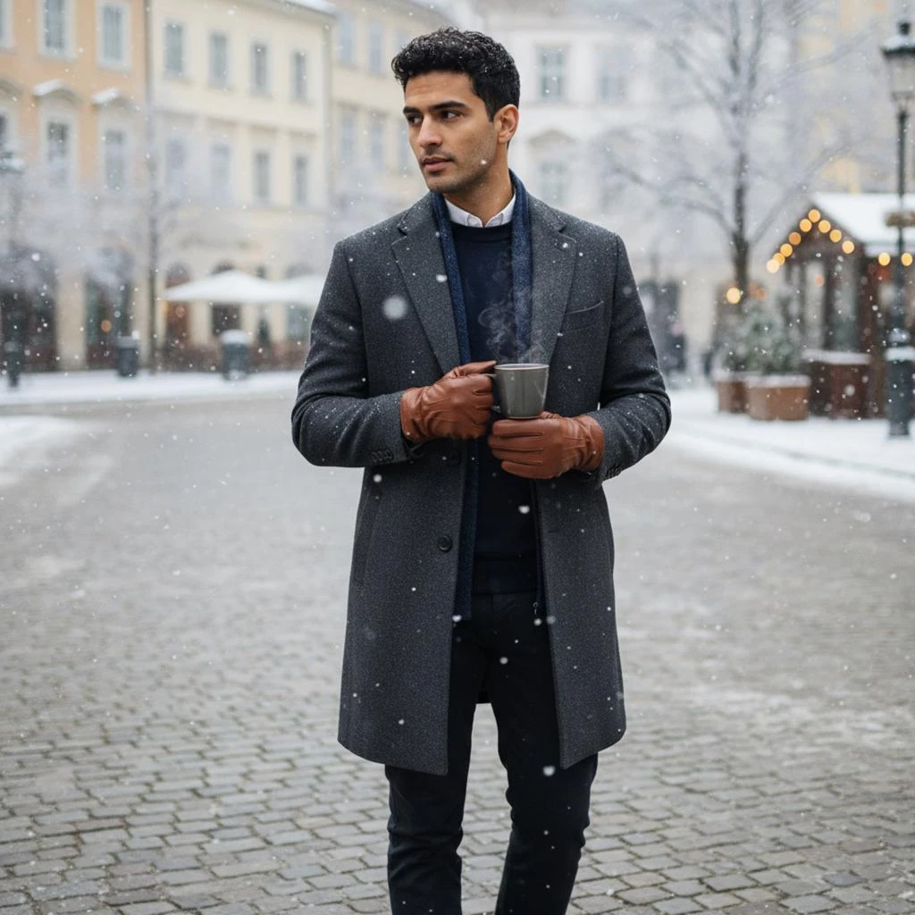 Infinity Leather Men’s Tan Brown Italian Leather Warm Wool Lining Winter Riding Driving Casual Gloves 2