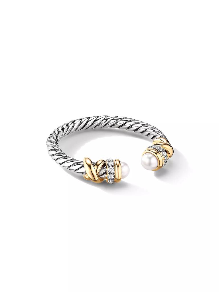 David Yurman Petite Helena Color Ring with 18K Yellow Gold, Pearls and Pavé Diamonds