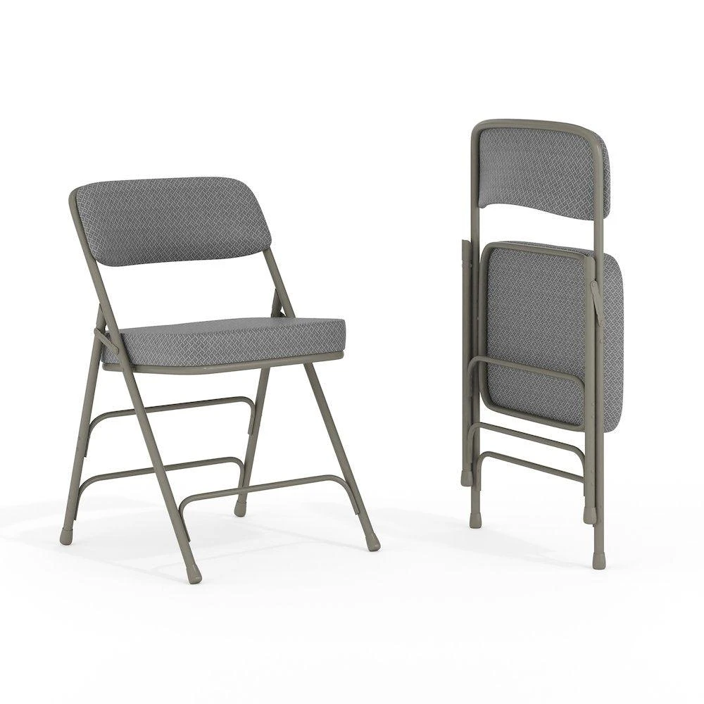 Flash Furniture 2 Pack Curved Triple Braced 
Double Hinged Gray Fabric Metal Folding Chair 1