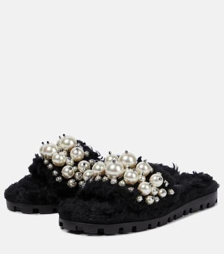 Miu Miu Embellished faux shearling slides 5