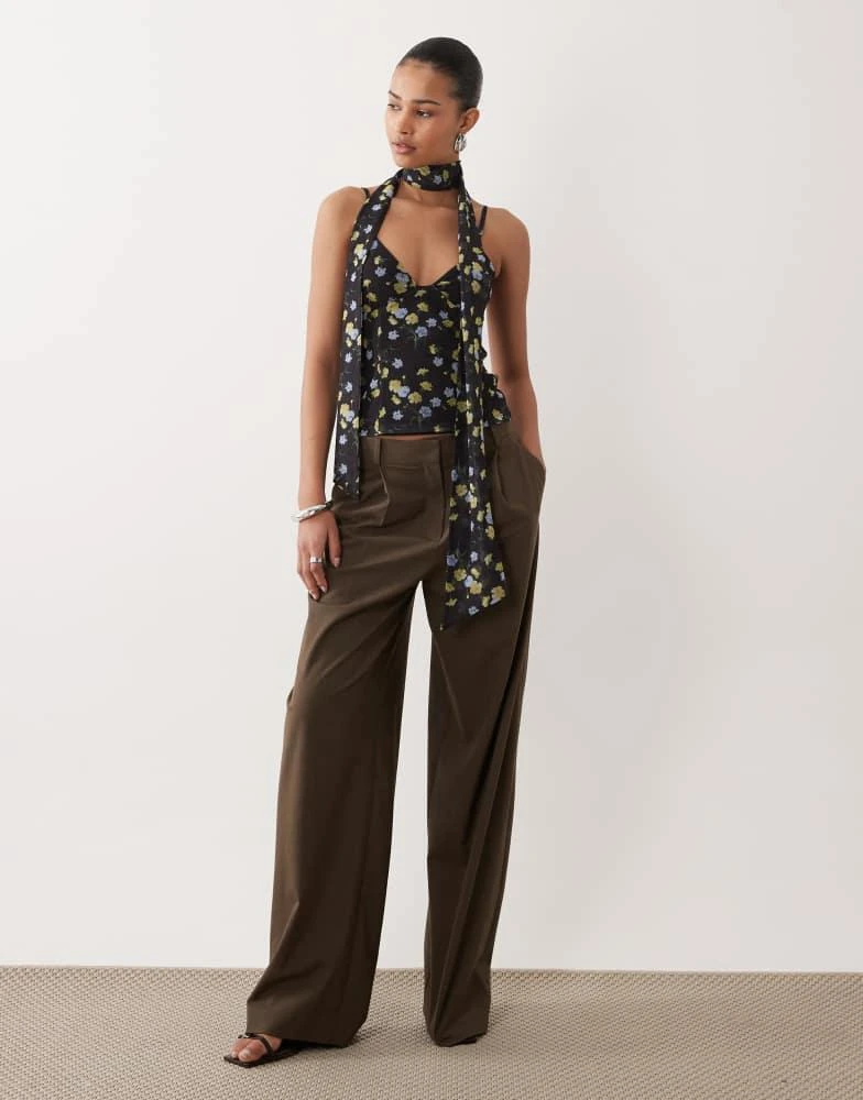 ASOS ASOS DESIGN printed mesh cami top with scarf detail in floral print 3