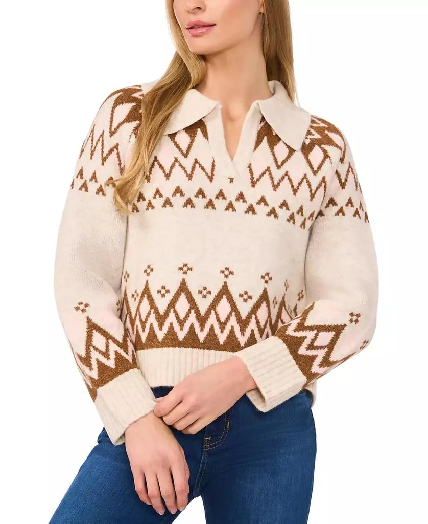 CeCe Women's Collared Fair Isle Sweater 1