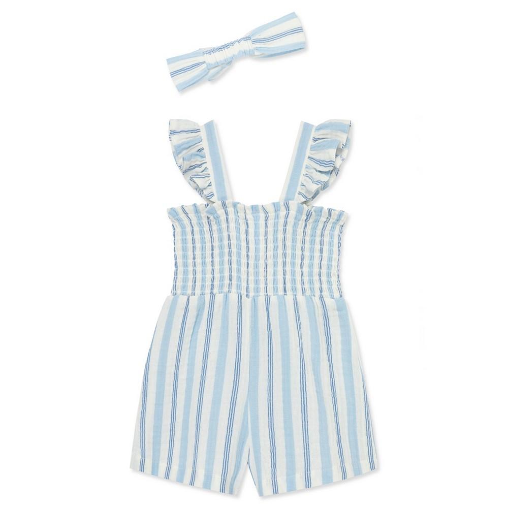 Little Me Baby Girls Blue Stripe Romper with Headband