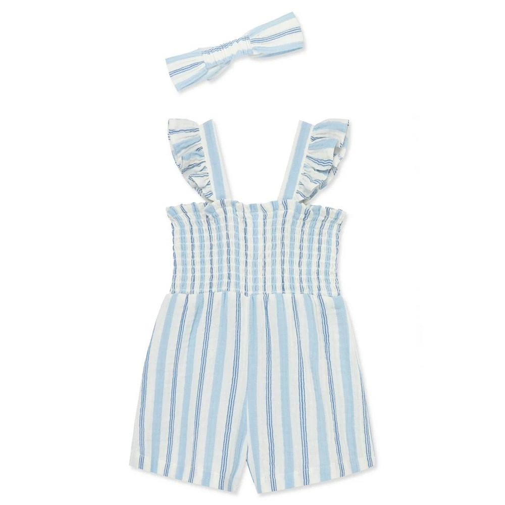 Little Me Baby Girls Blue Stripe Romper with Headband 2