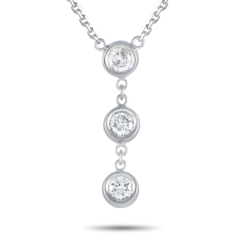 Non Branded 14K White Gold 0.45ct Diamond 3-Stone Necklace