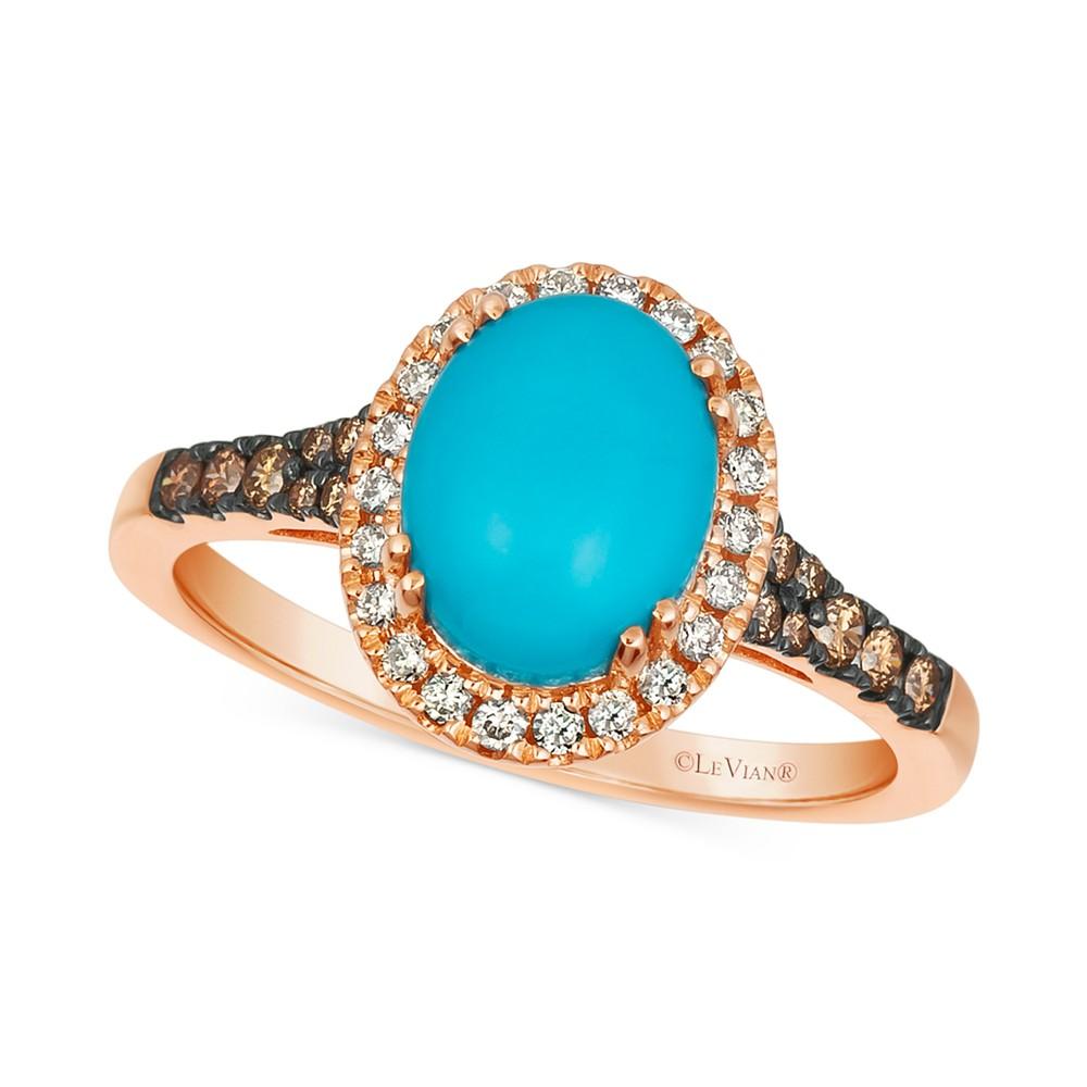 Le Vian Robins Egg Blue Turquoise (2 ct. t.w.) & Diamond (1/3 ct. t.w.) Halo Ring in 14k Rose Gold