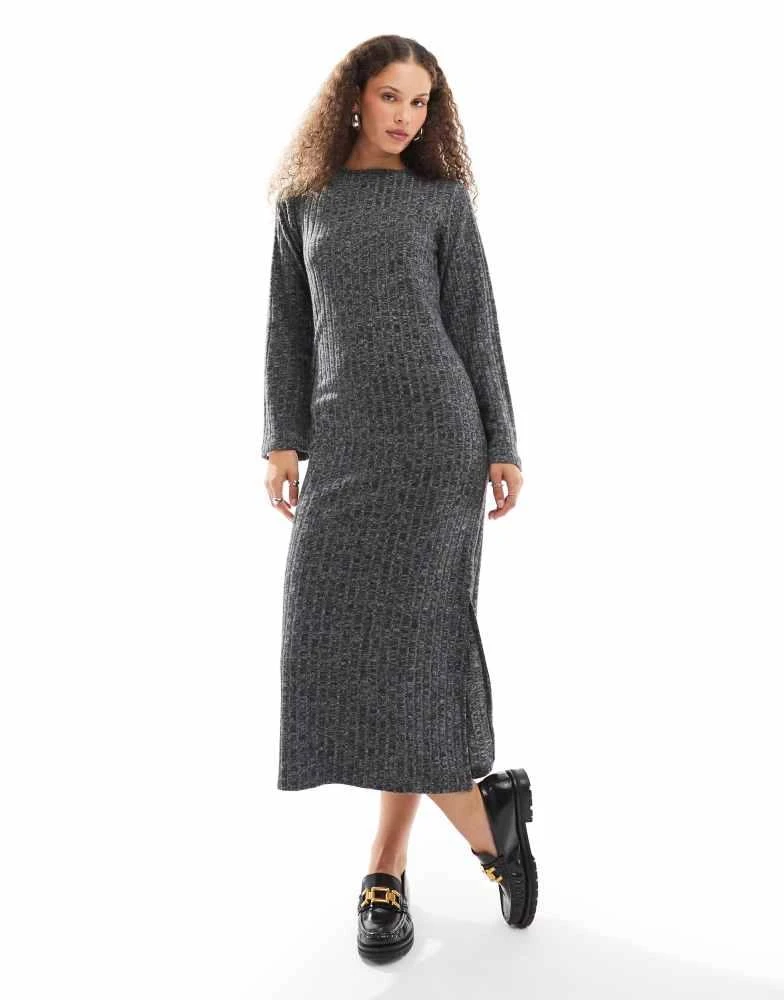 knee length dresses for ladies Cozy Moment Waffle Knit Maxi Dress in Grey