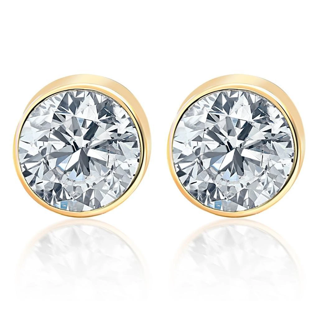 Pompeii3 .75Ct Round Brilliant Cut Natural Diamond Stud Earrings in 14K Gold Round Bezel Setting 1