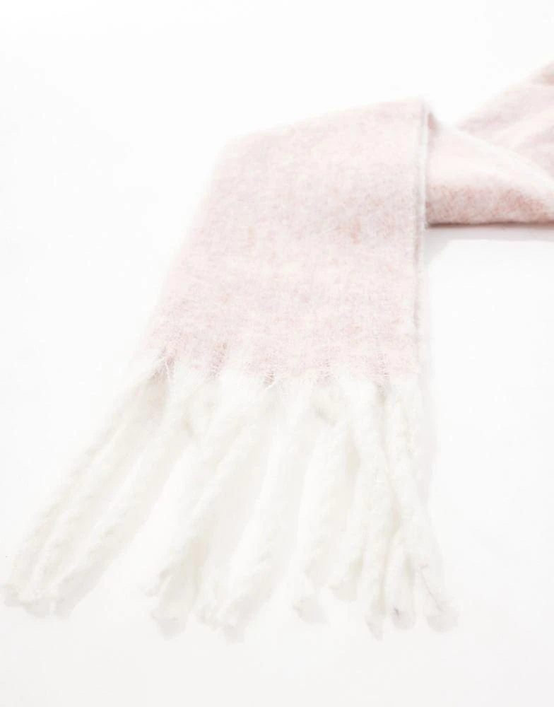 ASOS ASOS DESIGN brushed scarf with two tone pink and white tassel design 4