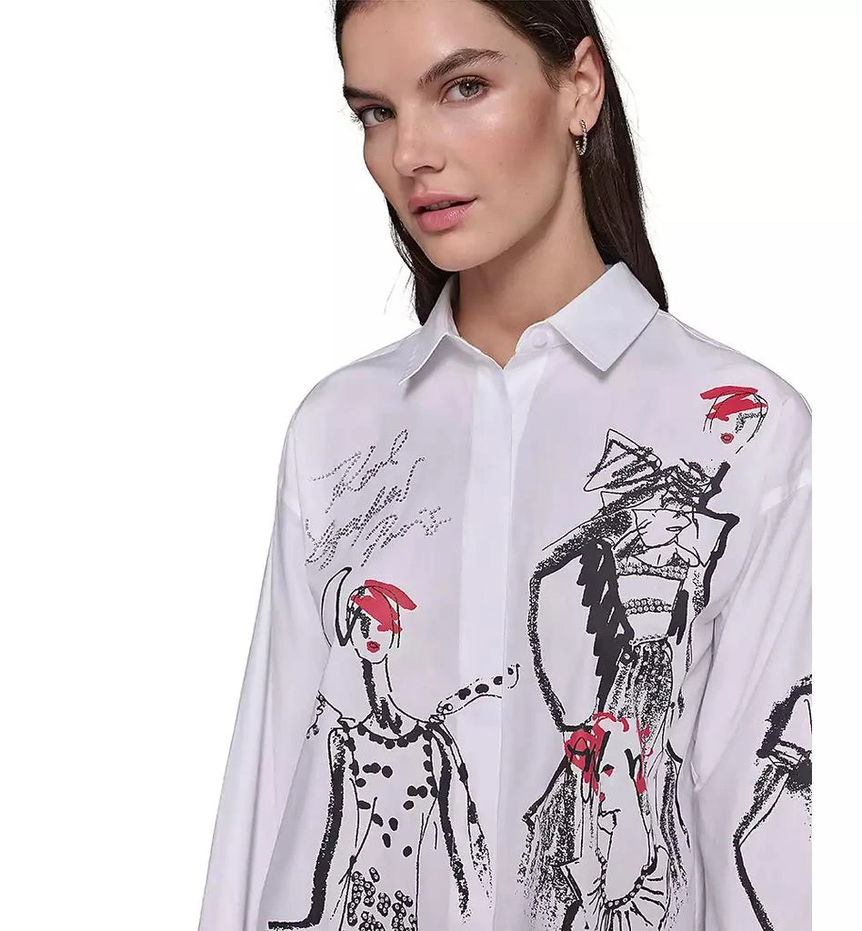 Karl Lagerfeld Paris Petite Cotton Sketch Girl Shirt 3