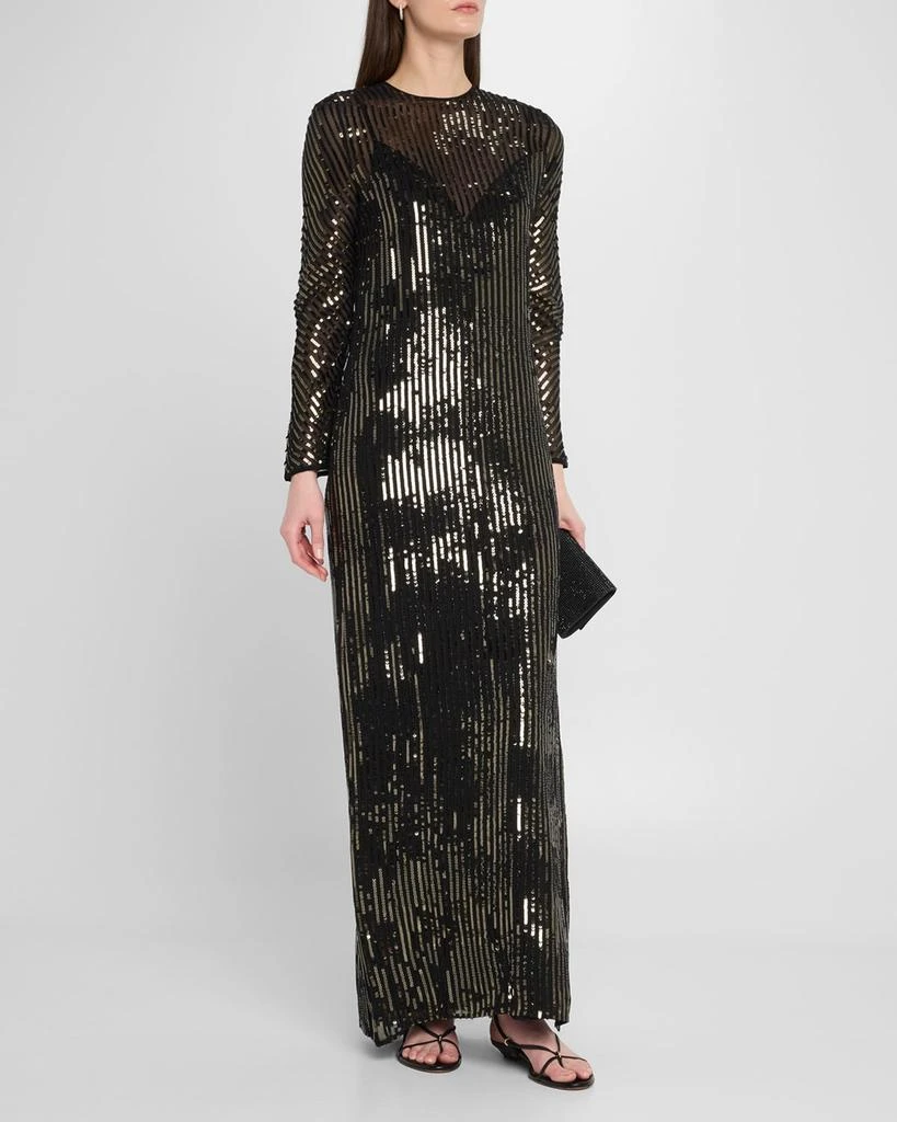 JOHANNA ORTIZ Sequin Nautical Striped Long-Sleeve Maxi Tunic Dress 4