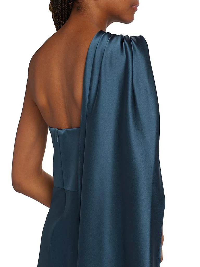 Amsale Satin Draped One-Shoulder Gown 6