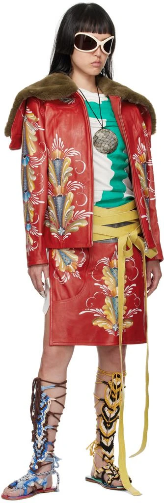 Diana Sträng Red Hand-Painted Leather Apron 4