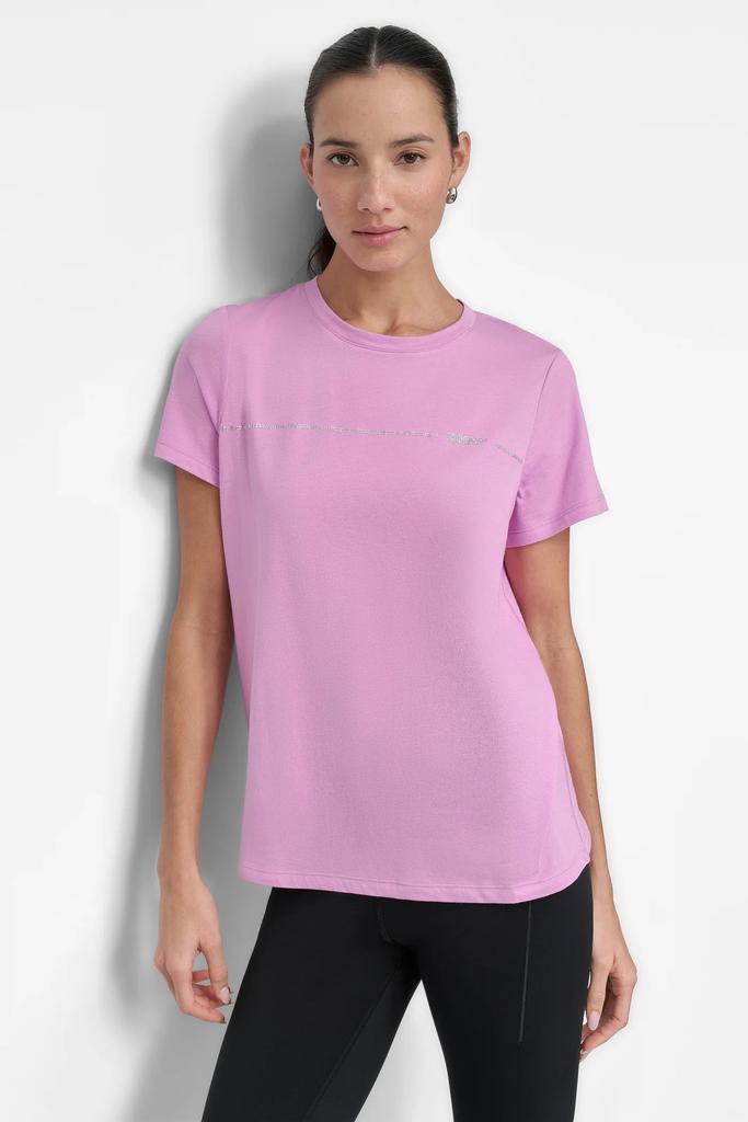 DKNY RHINESTONE STRIPE LOGO CREW NECK TEE