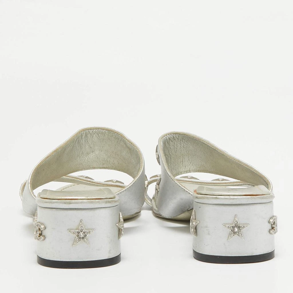 Chanel Chanel Silver Leather Star Crystal Embellished Slide Sandals Size 38.5 5