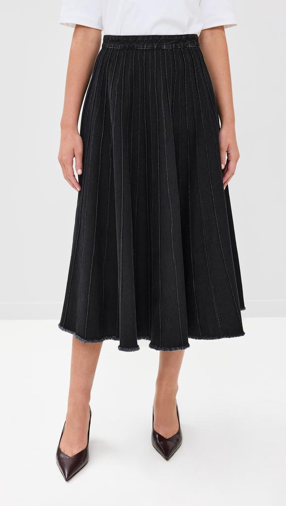 Tibi Vintage Black Denim Pintucked Denim Skirt