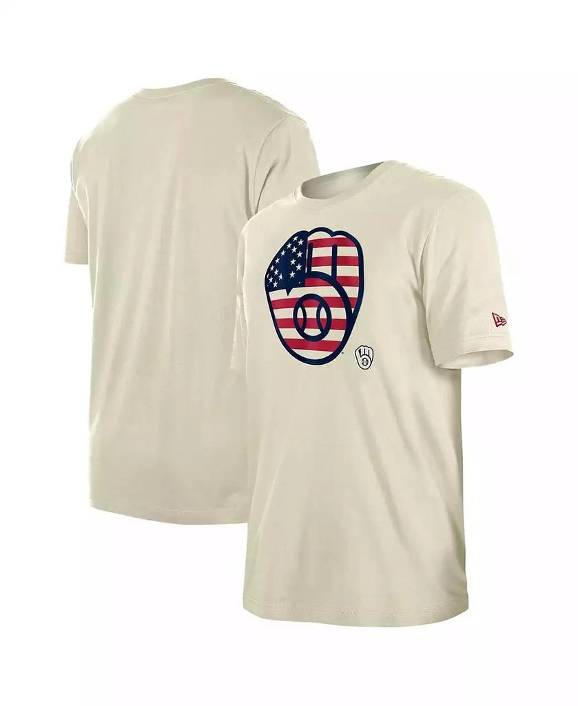 New Era Men's Cream Milwaukee Brewers 4th of July Flag Fill T-Shirt 1