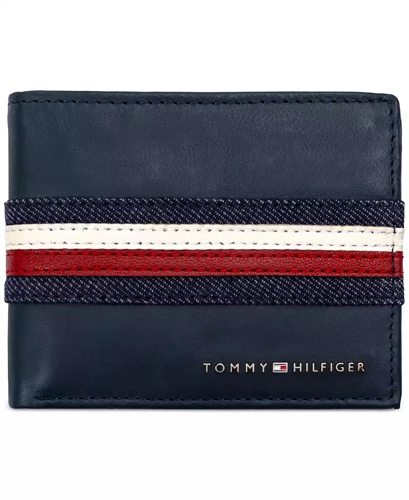 Tommy Hilfiger Men's Denim Stripe Overlay Leather RFID Passcase Wallet 1