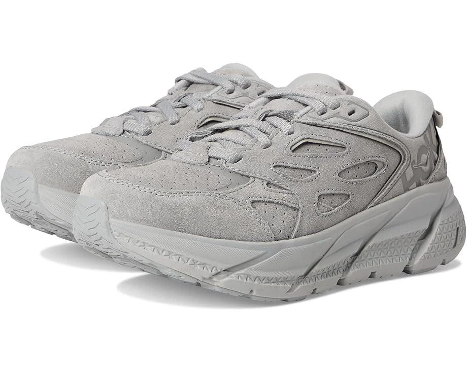 Hoka One One Clifton L Suede 1122571-LLTN Mens US 9 Gray Running Shoes GBNC1010 1