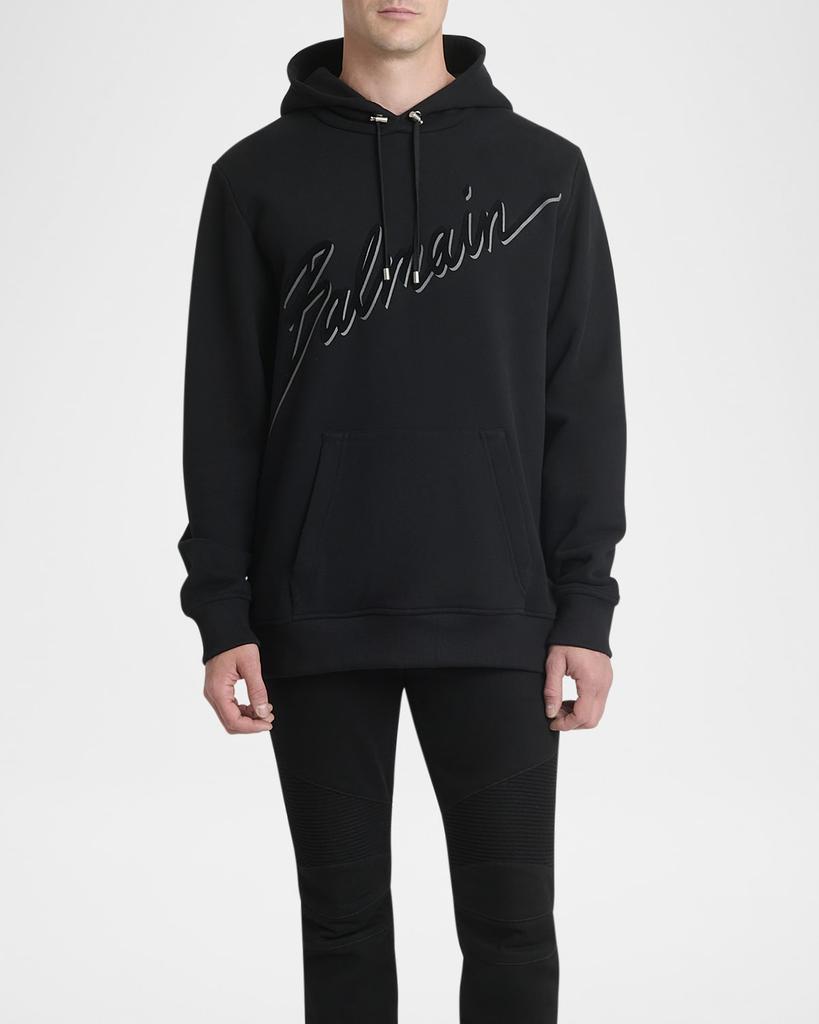 Balmain Men's Flocked Script Hoodie