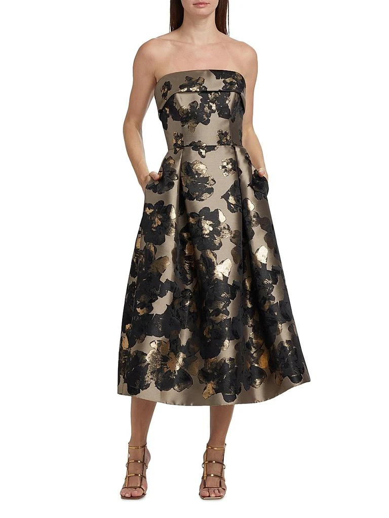 Amsale Women's Floral Strapless Cocktail Dress - Beige Black Gold - Size 12