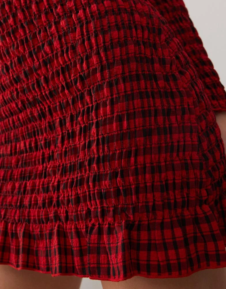 Daisy Street Daisy Street long sleeve shirred mini dress in red check 3