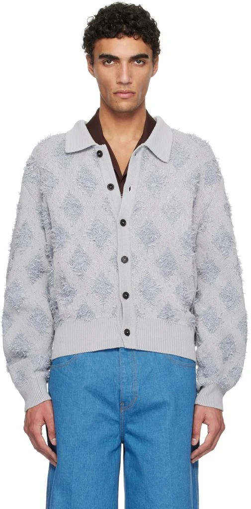 Recto Gray Fringe Jacquard Knit Cardigan 1