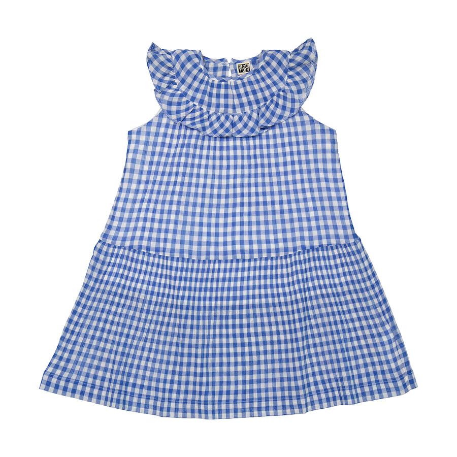 Bonton Girls Vichy Blue Gingham Cotton Dress