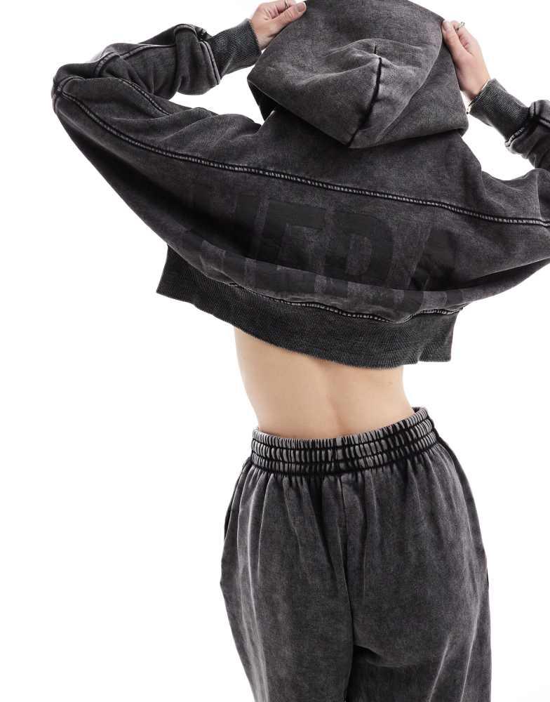 HERA Hera Womens washed cropped zip hoodie in washed black