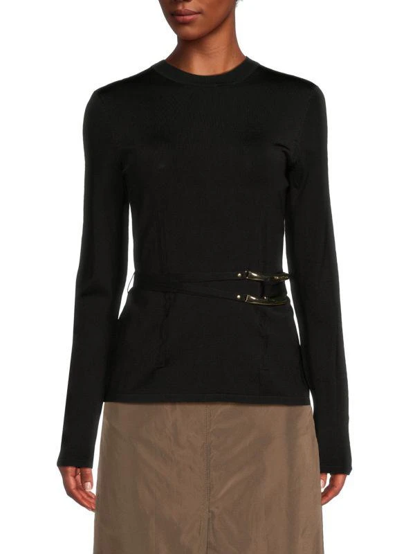 HALSTON Belted Long-Sleeve Top 1
