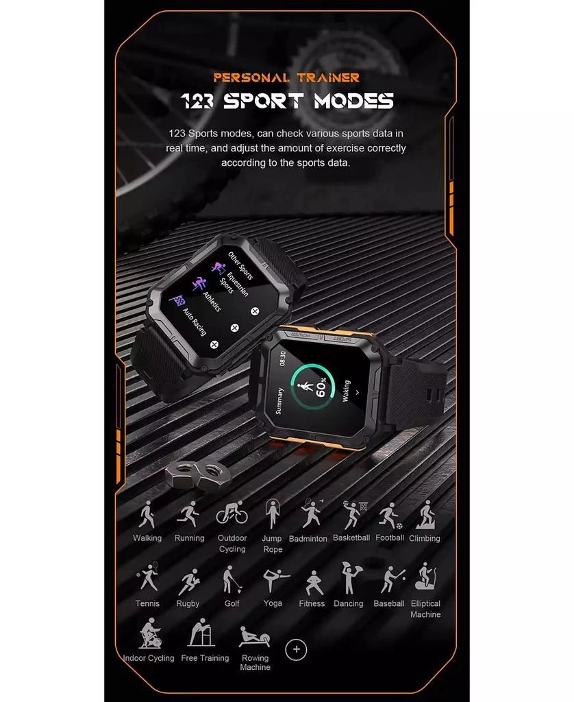 RUXING Smart 1.83'' Bluetooth Call Heart Rate Monitoring Information Push Smart Bracelet Outdoor Sports for Women Men -Orange 9