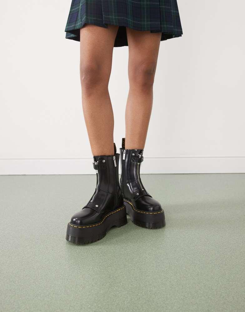 Shop Dr Martens Jetta hi max zip boots in black leather on Sale at