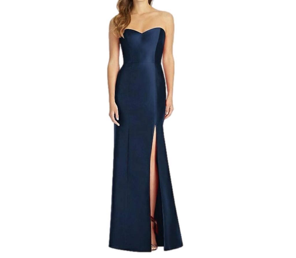 Alfred Sung Alfred Sung - Strapless Satin Slit Trumpet Gown