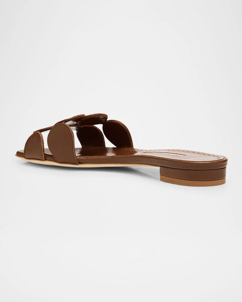 Manolo Blahnik Circle-Cut Leather Flat Slide Sandals 5