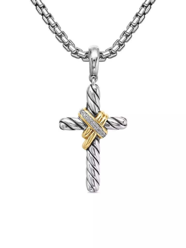David Yurman X Cross Pendant in Sterling Silver with 18K Yellow Gold and Diamonds, 32mm 1