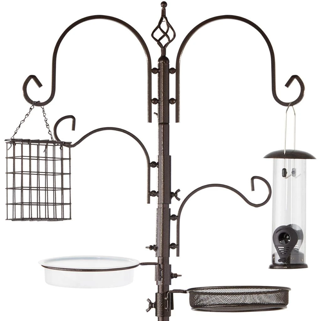 Best Choice Products 91in 4-Hook Bird Feeding Station, Steel Multi-Feeder Stand w/ 2 Feeders, Tray, Bird Bath 1